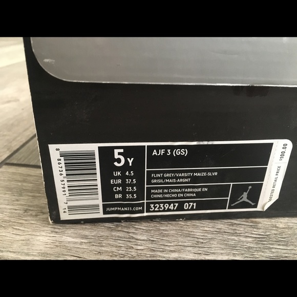 Nike Youth AJF 3 (GS) Size 5 Grey/Yellow/White - Picture 2 of 7